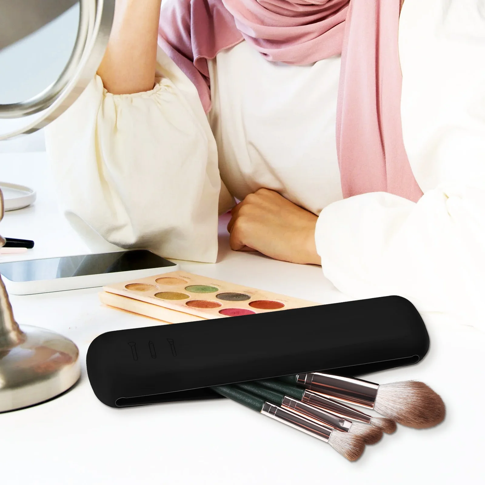 

2pcs Silicone Makeup Brush Holder Storage Bag Multifunctional Travel Organizer Portable Case For Women Girls