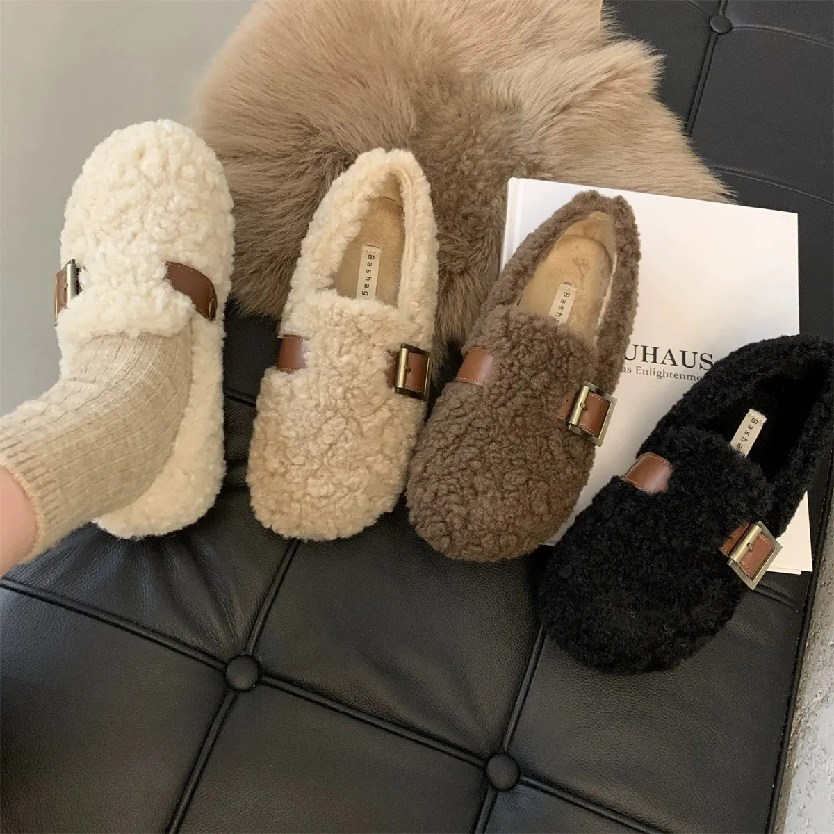 Winter Shoes Women Round Toe Slip-on Female Footwear Loafers Fur Casual Sneaker Autumn Modis Slip On Dress Moccasin New Fall
