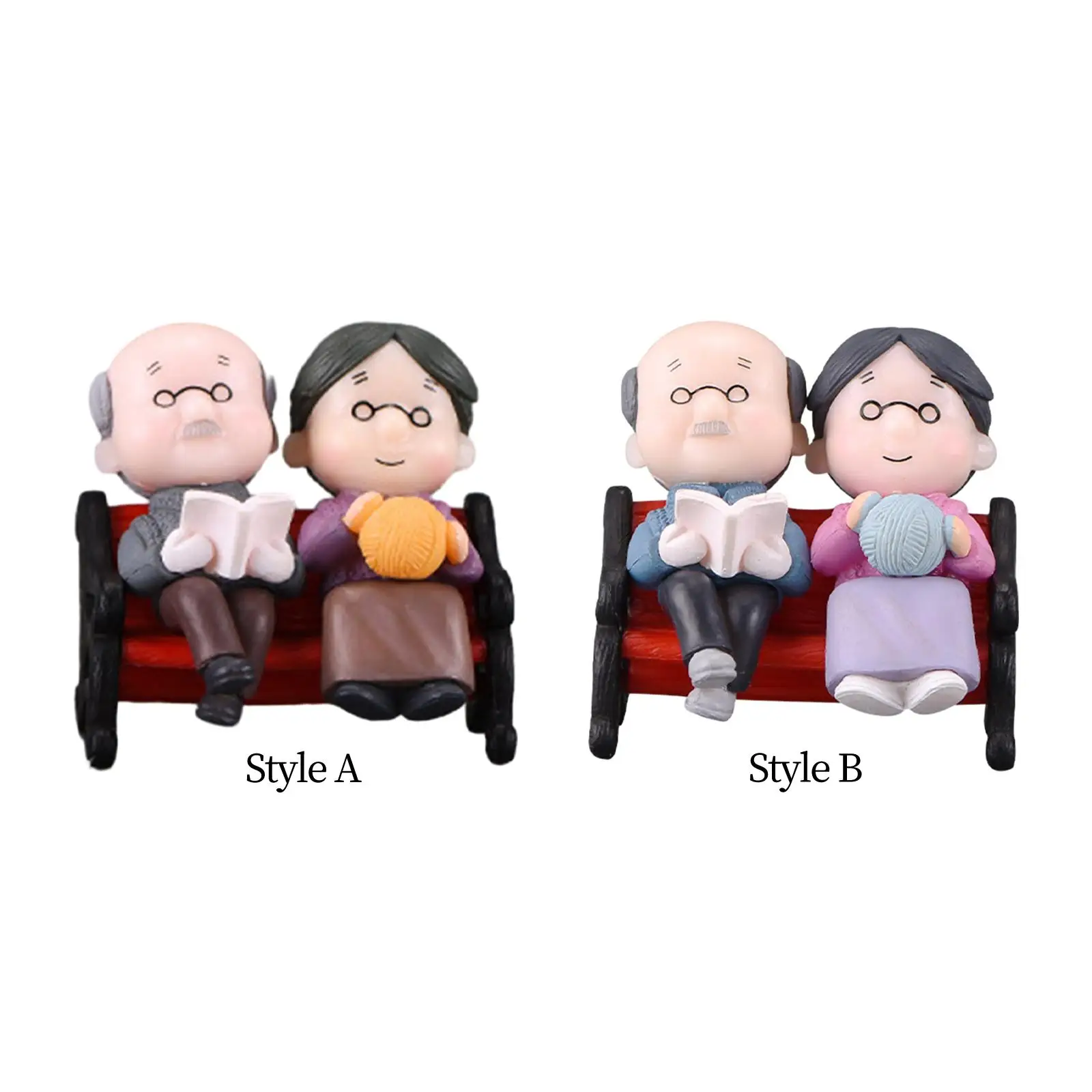 Elderly Couple Figurines Decoration Love Parents Statue Adorable Anniversary Gift for Flowerpot, Desktop Decor Lightweight