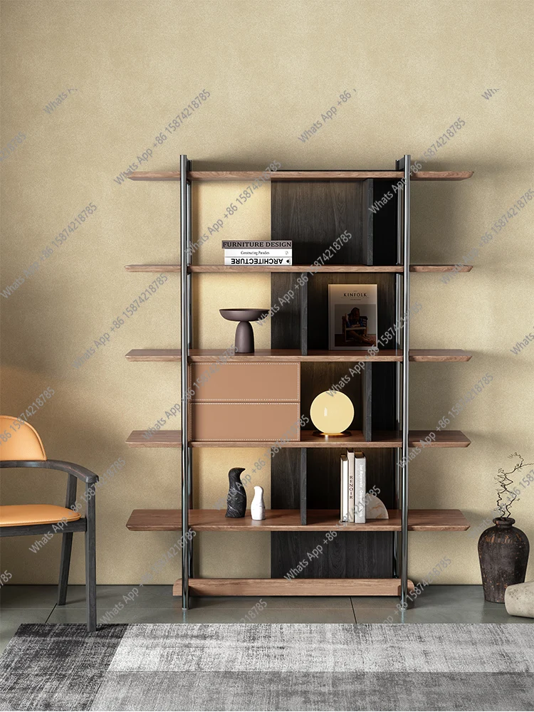

Современная легкая роскошная книжная полка из цельного дерева, итальянская минималистичная полка для учебы, креативный шкаф для хранения, подставка из нержавеющей стали