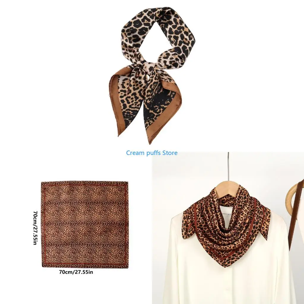 50LE Smooth Fabric Square Scarf Animal Print Neck Head Handbag Accent, 70cm/27.6inch Neckerchief for Daily Outfit
