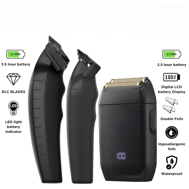 Portable Shaver Professional Beard Trimmer, Men's Clippers | 3 in 1 Set 80 Minutes of High Performance Cordless Run-time