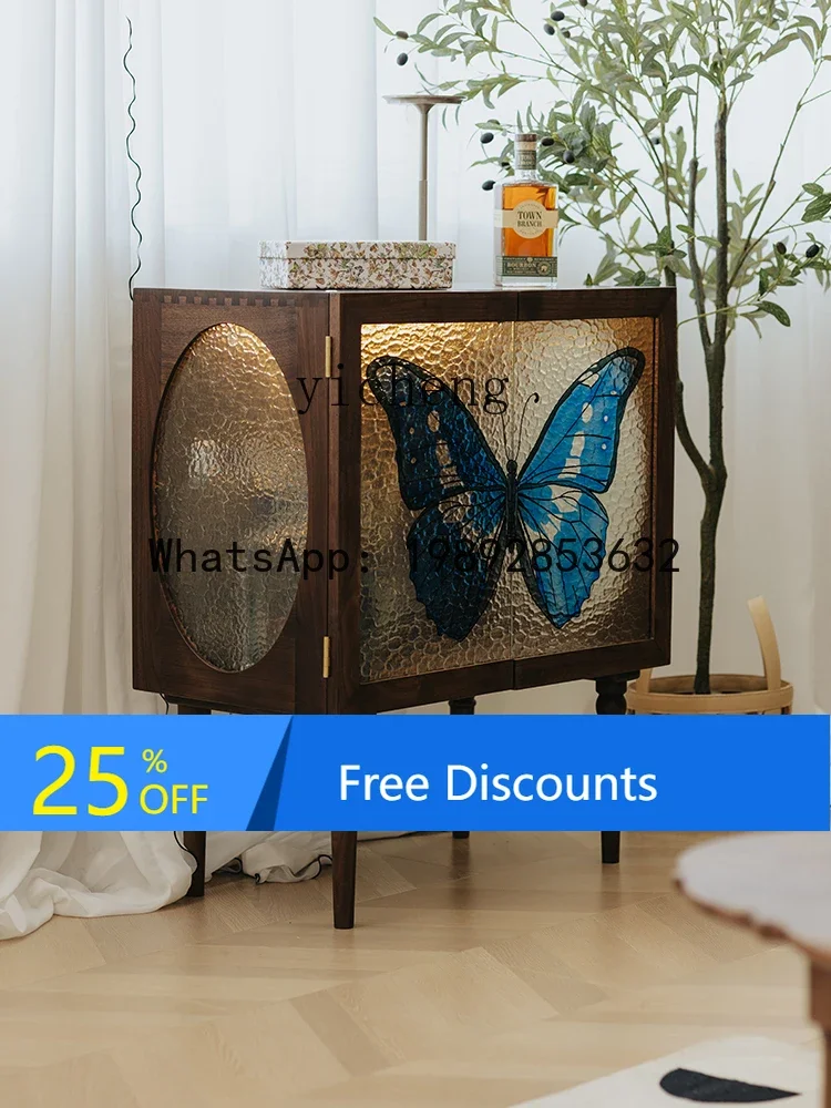 

side cabinet black walnut retro painted glass French living room cabinet entrance cabinet home accessories