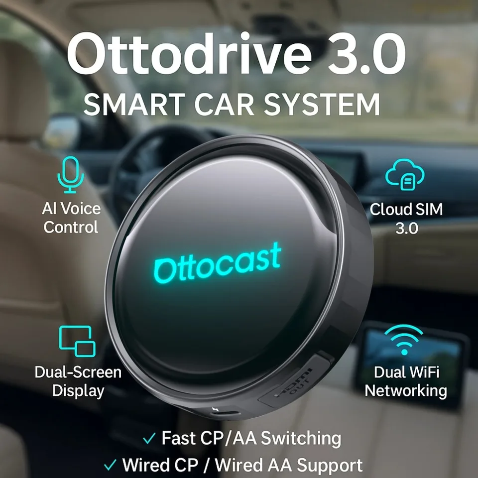 Ottocast P3 Pro Wireless Carplay Box 3in1 System Android Ai Box 8+