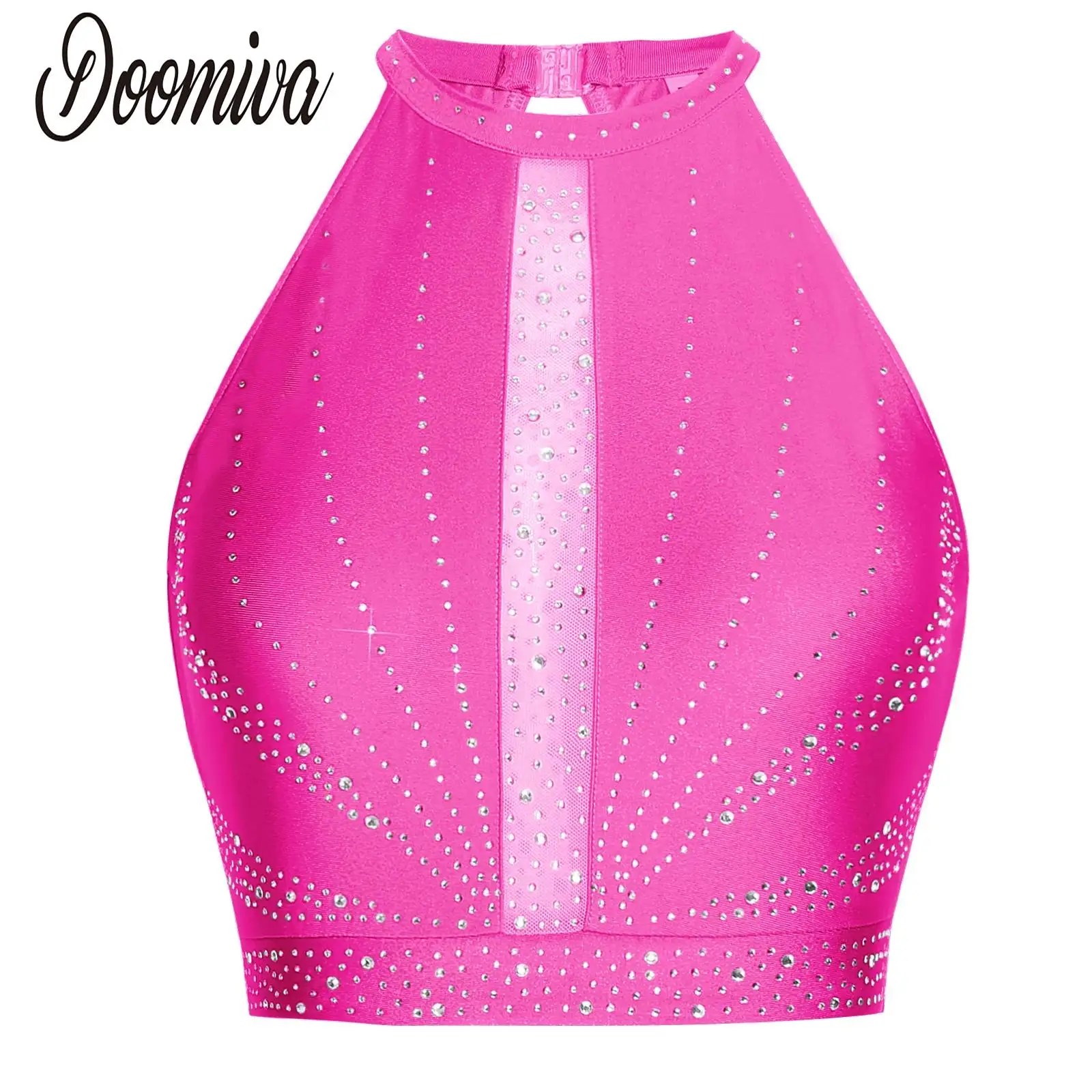 

Женские топы-жилетки для фигурного катания и лирического танца, без рукавов, со стразами, для выступлений и соревнований