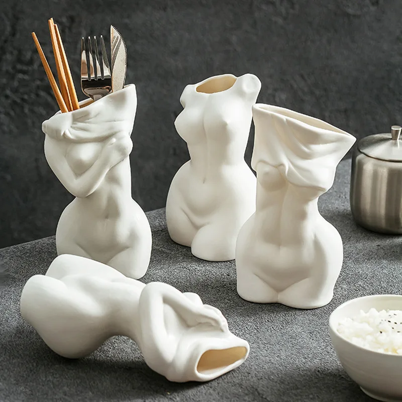 Nordic Style Half Body Ceramic Chopsticks Holder Simple Home Kitchen Tableware Storage Box