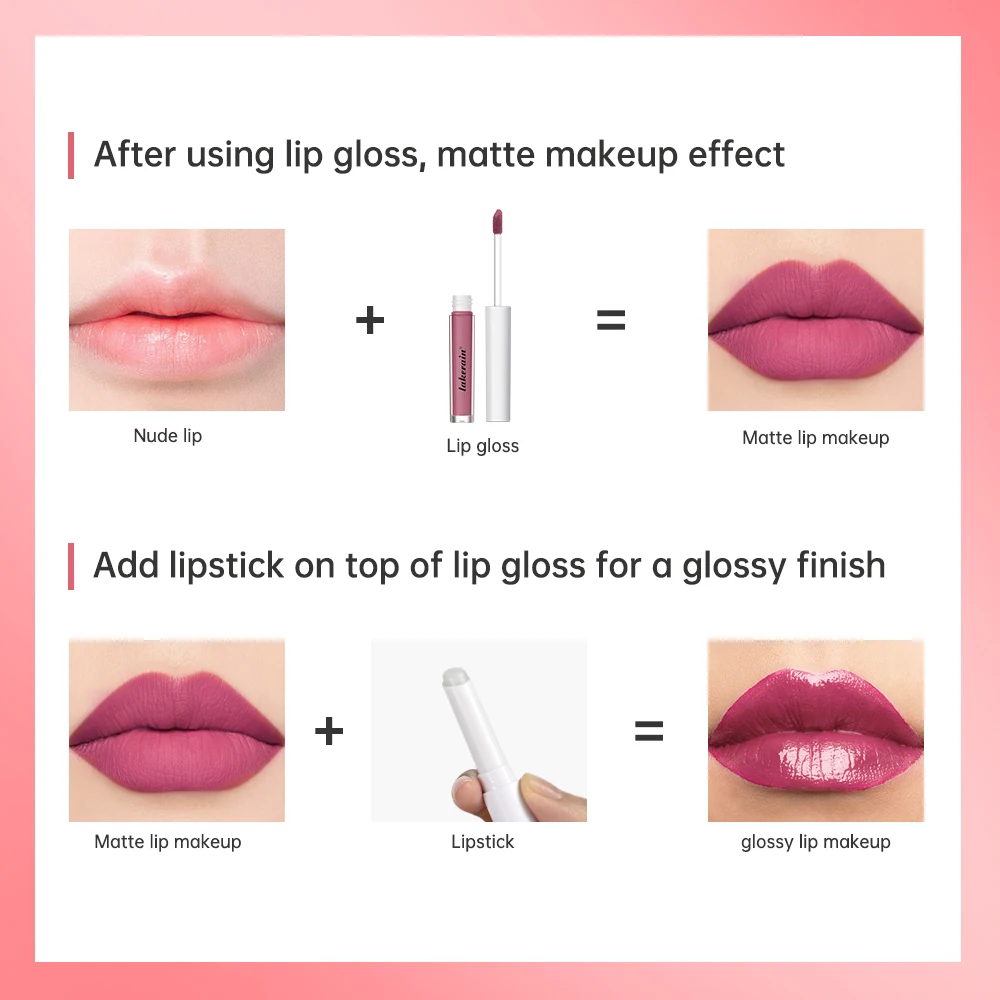 Hydraterende lipgloss 2-in-1 set Matte make-upeffect Langdurig Hydraterend Waterdicht Zweetbestendig Gladde natuurlijke liphuid