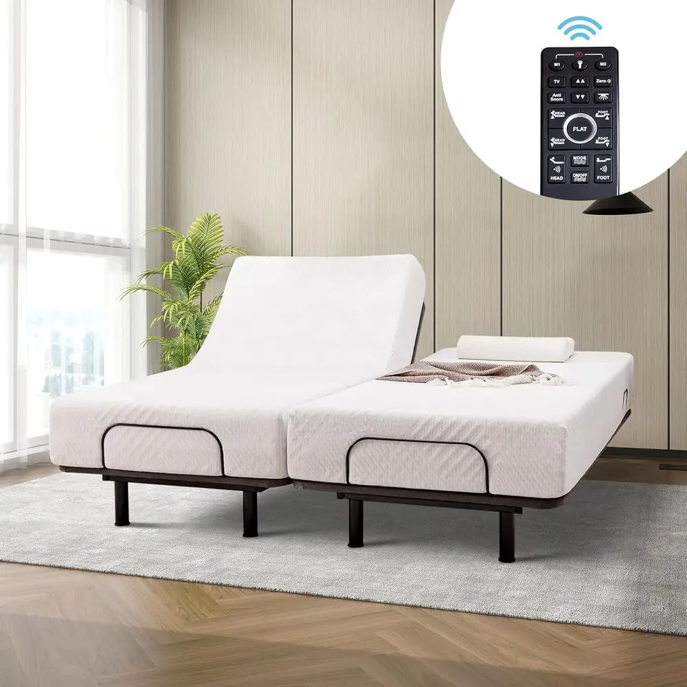 قاعدة سرير كهربائية مزدوجة XL قابلة للتعديل مع تدليك وإمالة مريحة ومضادة للشخير ومنافذ USB وإضاءة ليلية