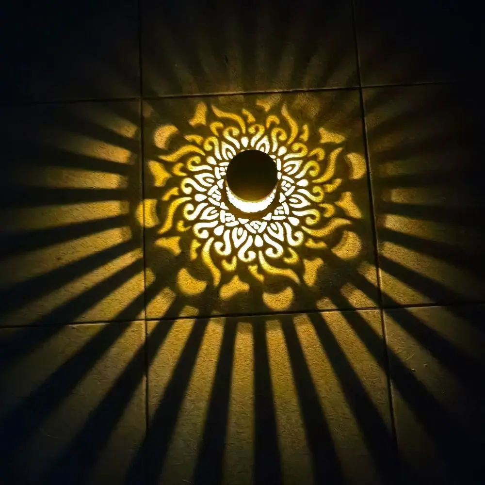 New Sunflower Mandala Solar Wall Lamp LED Waterproof Garden Decorative Light Metal Hollow Pattern Fence Wall Light Outdoor Night