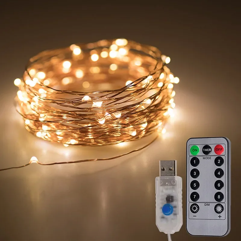 USB LED Fairy Garland String Lights for Bedroom, Christmas Wedding Party Garden Decoration - 8 Flashing Modes