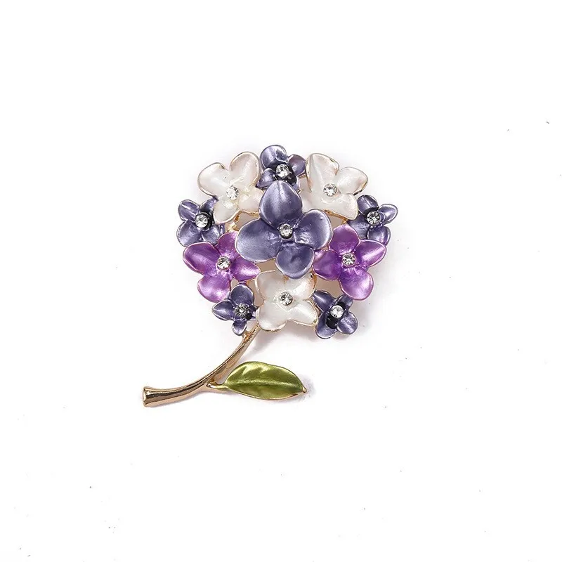 Beautifly-Broche De Flor De Hortênsia Esmalte Para Mulheres, Strass Encantador, Broche De Plantas De Flores, Pinos De Vestido De Roupas, Presentes De Jóias