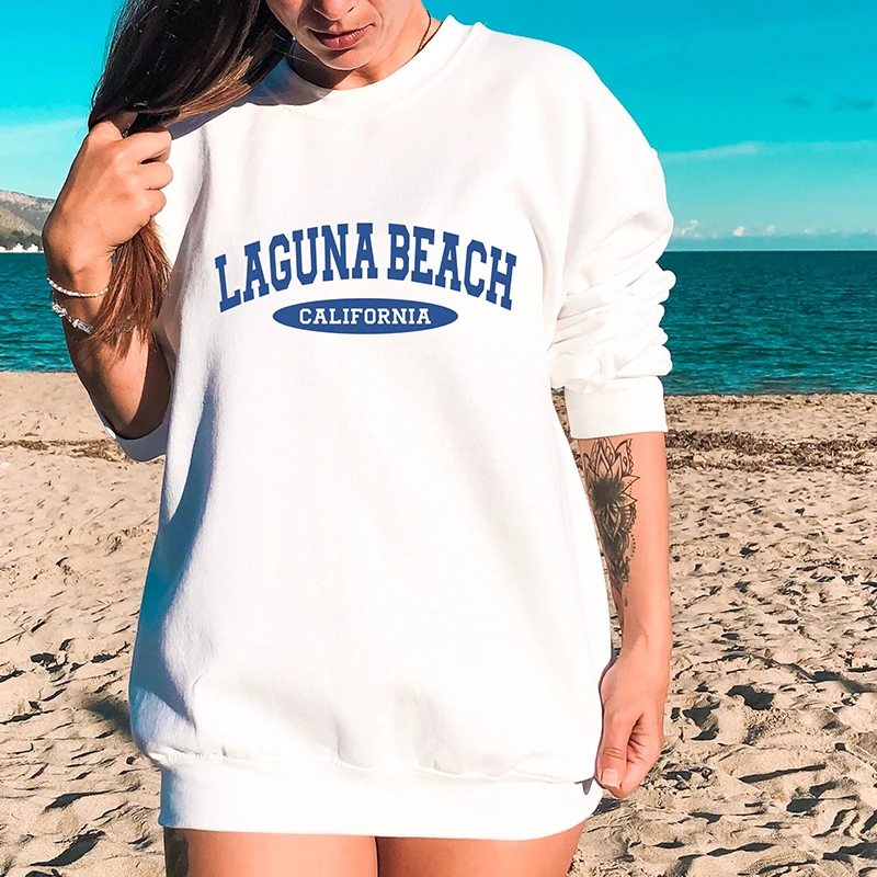 

Laguna Beach California O Neck Women Sweatshirt Cotton Loose College Fashion Hoodies Y2k White Black Colour Jumper Pullovers