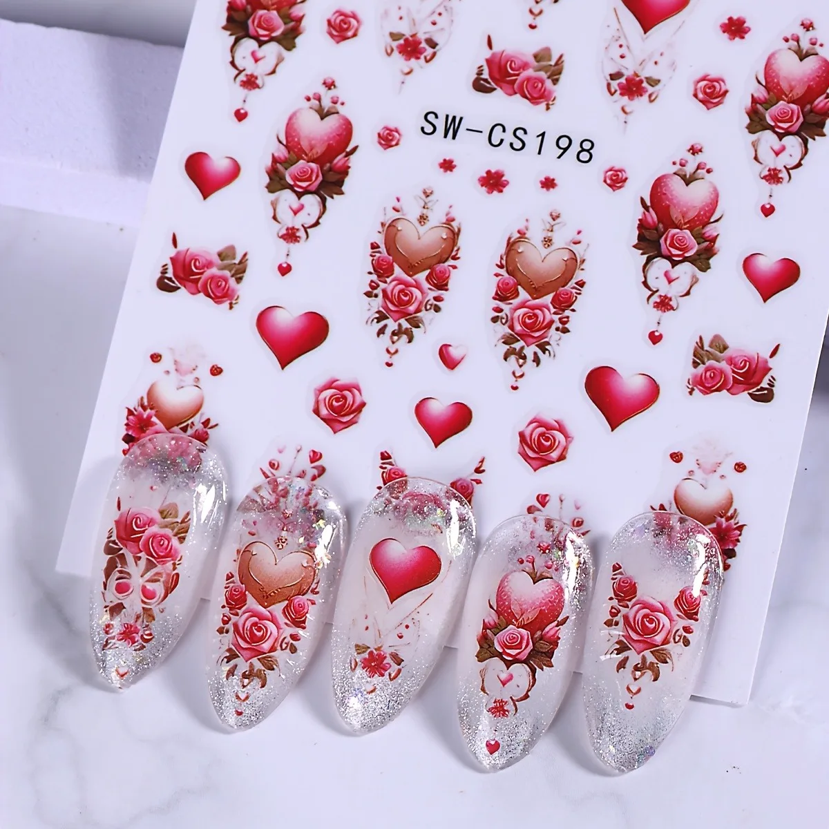 قطعتان من ملصقات أظافر زهرة الحب لعيد الحب، سهلة الاستخدام لتزيين الأظافر بنفسك والهدايا وتصفيف مكياج الحفلات والزفاف #5