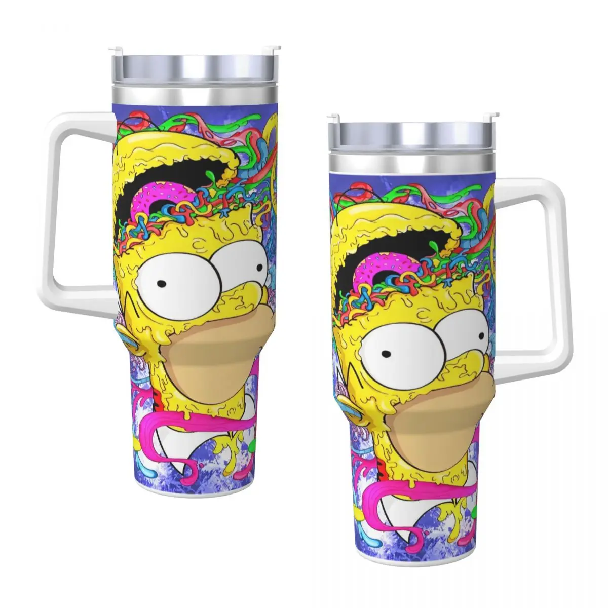 Stainless Steel Tumbler The Simpsons Cartoon Mugs Cup With Straws Beach Cold Drink Water Bottle Leakproof Large Thermal Cups