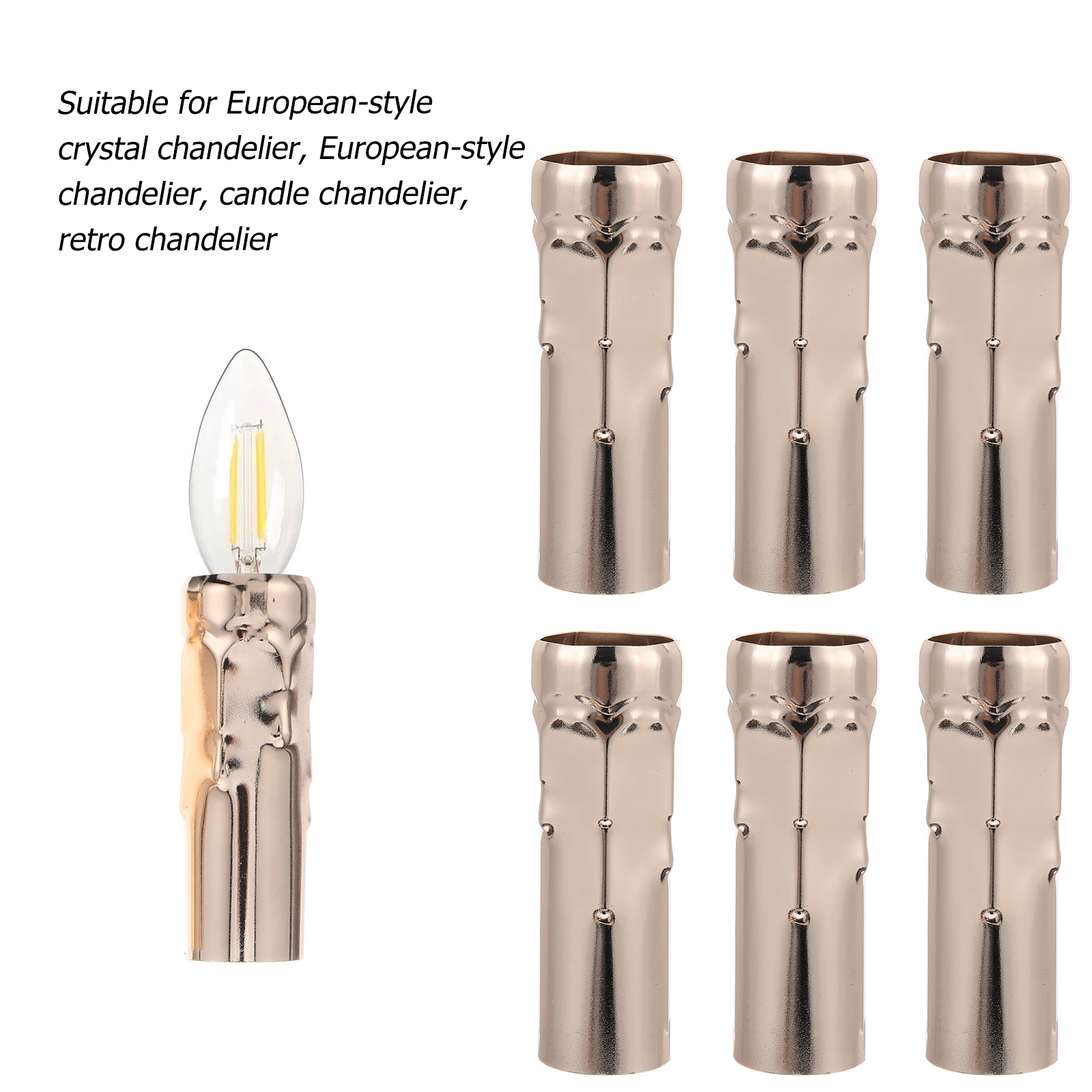 

6 Pcs European Crystal Chandelier Iron Tube Taper Hurricane Tubes Ceiling