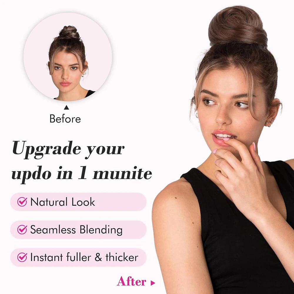 Chignon désordonné avec clip à nœud supérieur pour femme, faux chignon, extension de queue de cheval, postiche chignon synthétique Updo, 14 po