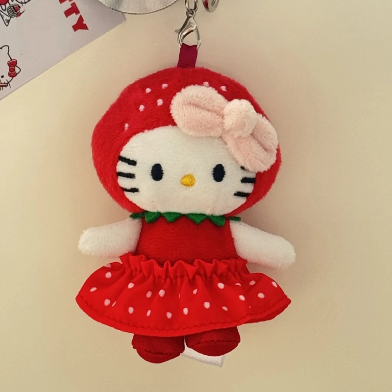 New Cartoon Kitty Plush Keychains Cute Red Strawberry Shaped Kitten Plush Toy Doll Girl Backpack Pendant Hanging Decorative Gift