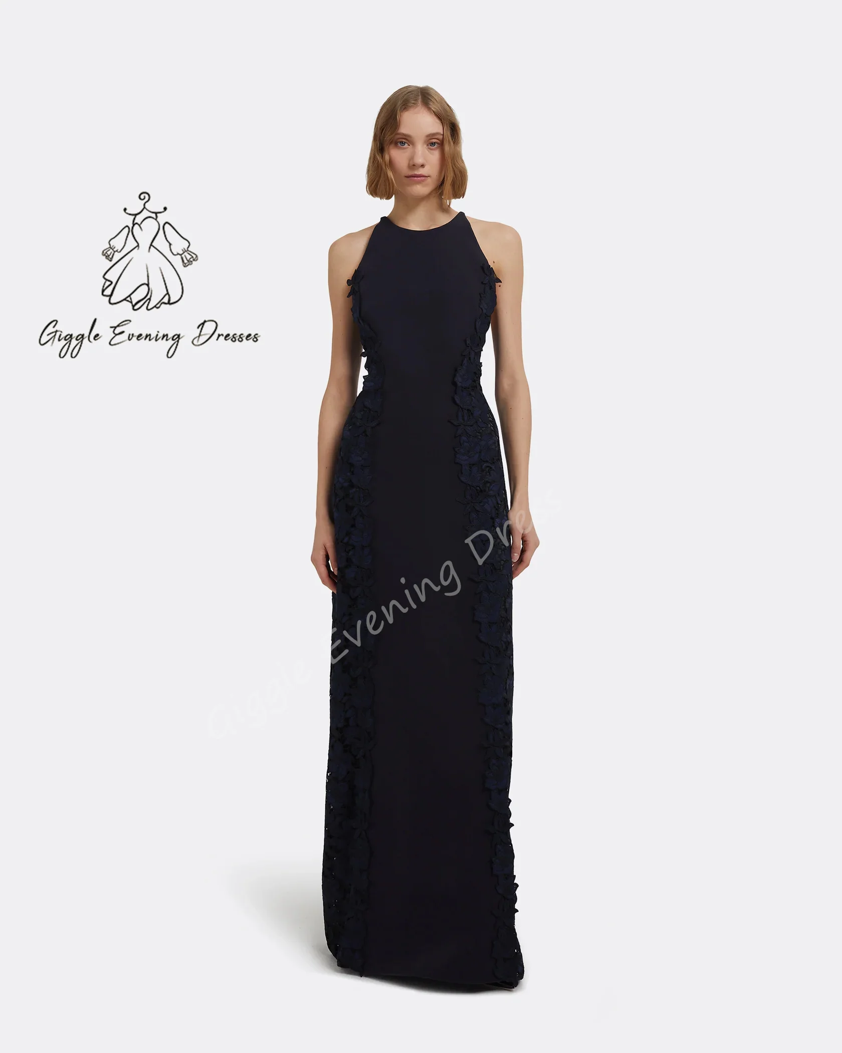 Giggle Design Sense 2025 Jewel Neckline A-line Floor-length Gown In Bourgeois Floral Evening Party Dress Cross-back Customized