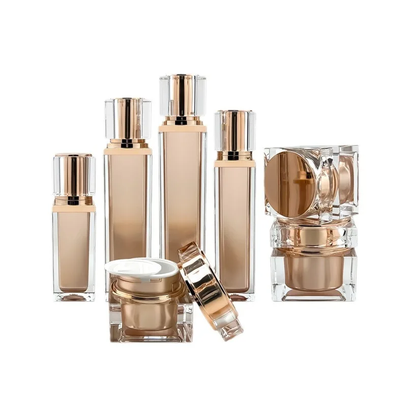 

50 шт. квадратных баночек для крема цвета розового золота 15/30/50 г, флаконов для духов с помповым распылителем 30/50/100/120 мл для элитной косметической упаковки