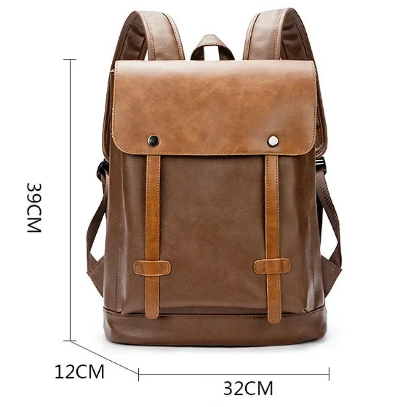 Men\'s Backpack PU Leather Anti Theft Waterproof Vintage Laptop Travel Bags College Student Schoolbag Bookbag Casual New 2022