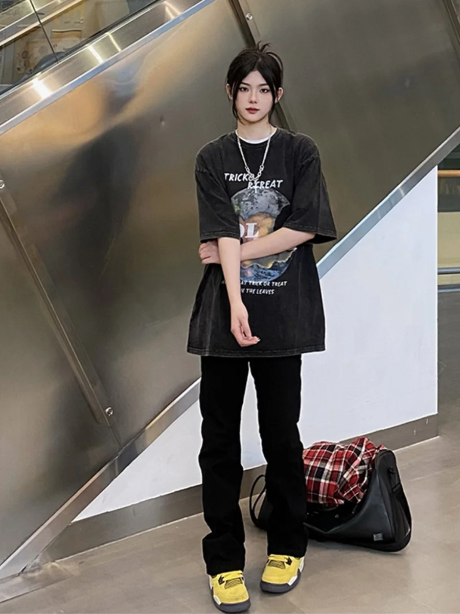 

Джинсы American Vibe Pure Black Slim Fit из эластичного денима, модные прямые брюки для молодежи, весна-осень