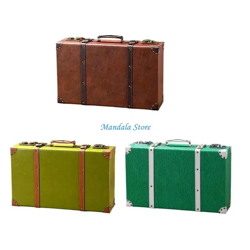 

U2JC Vintage Wooden Leather Suitcase for Home Or Travel Use Photography Props
