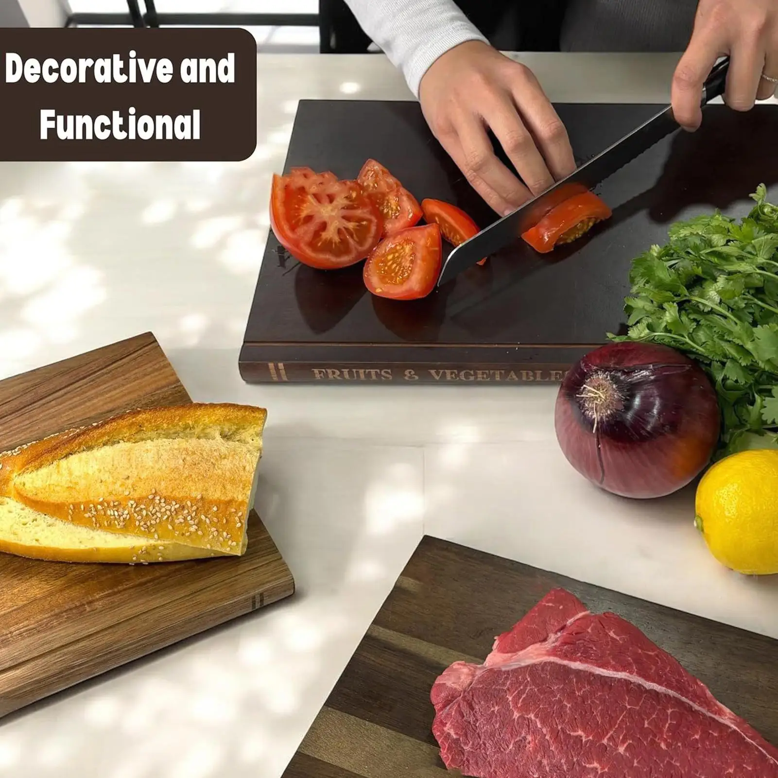 

Cutting Boards for Kitchen 3 Pieces Book Shaped Thickened Supplies Chopping Boards for Kitchen for Cheese Meat Vegetables Home
