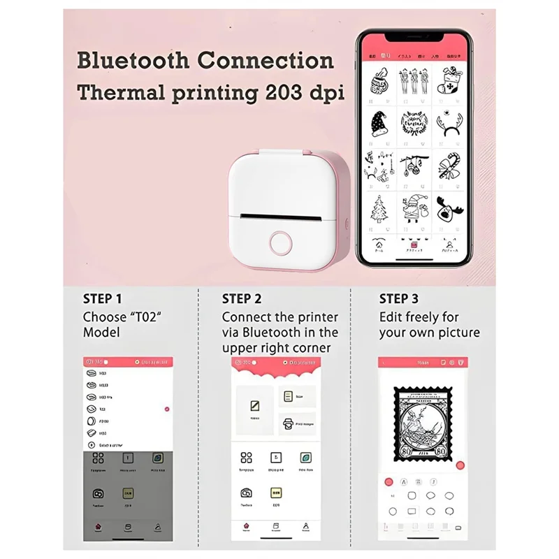 ADP-Mini Pocket Printer, New Upgrade Fast Printing Portable Mini Thermal Printer, Wireless Bluetooth Photo Printer (Pink)