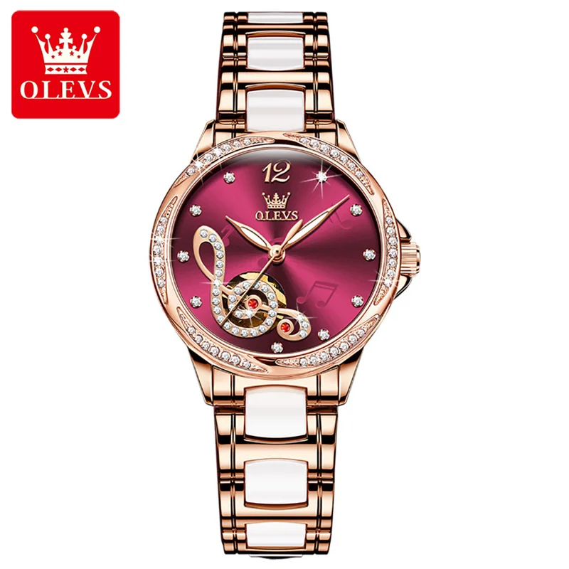 OLEVS Musical Note Ceramic Diamond Women Watches Luxury Brand Ladies Automatic Mechanical Watch Women Relogio Feminino Gift  New