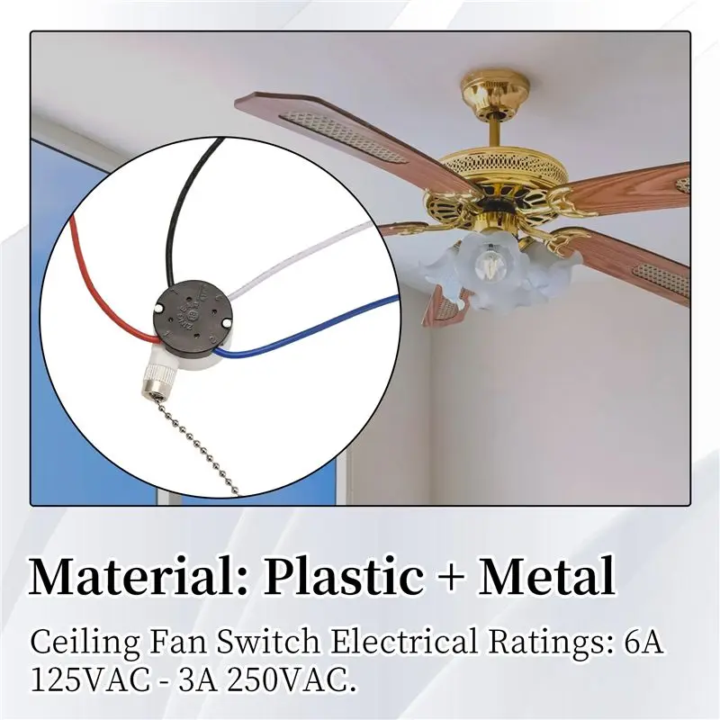 AT63-3 Pcs Ze-208S E89885 3 Speed 4 Wire Pull Chain Switch Ceiling Fan Light Switch Replacement Part