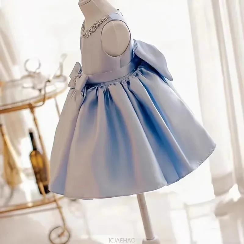 

Party Dress Clothes 2025 Blue Girls Sleeveless Satin Princess Dresses Costums Children