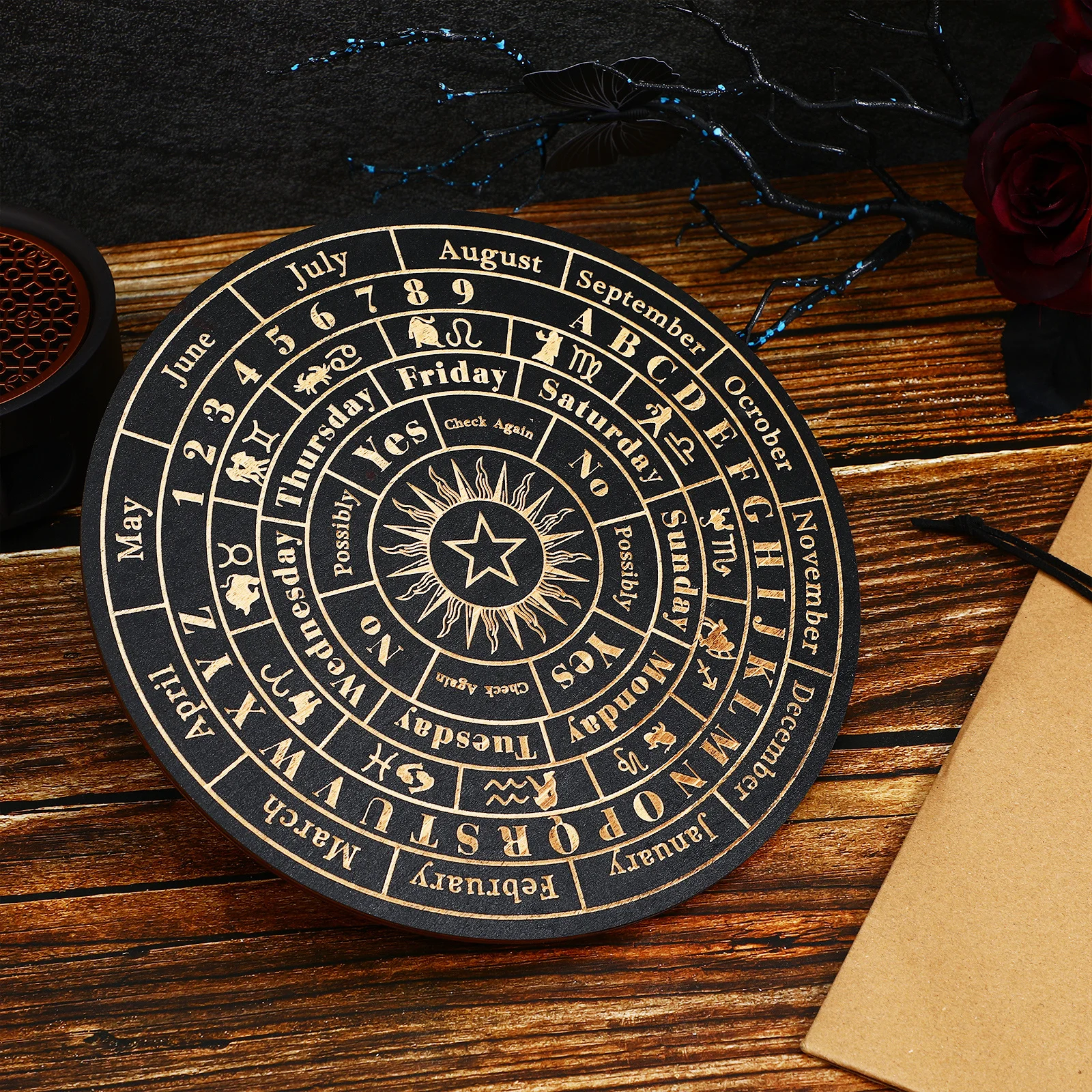 

Divination Pendulum Board Wood Crafted Circle Design for Spiritual Reading Weeks Months Answers Home Decor Witch Supply