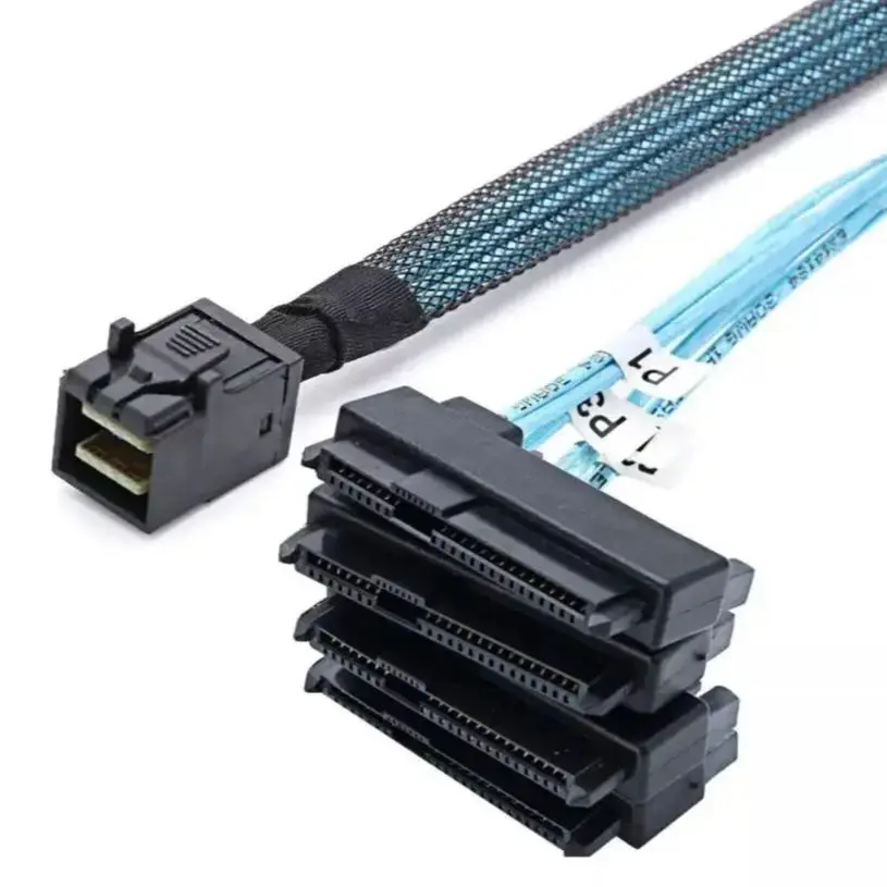 NEW FOR Mini SAS SFF-8643 to 4x 29pin SFF-8482 and 4x SATA 15pin splitter cable 1m