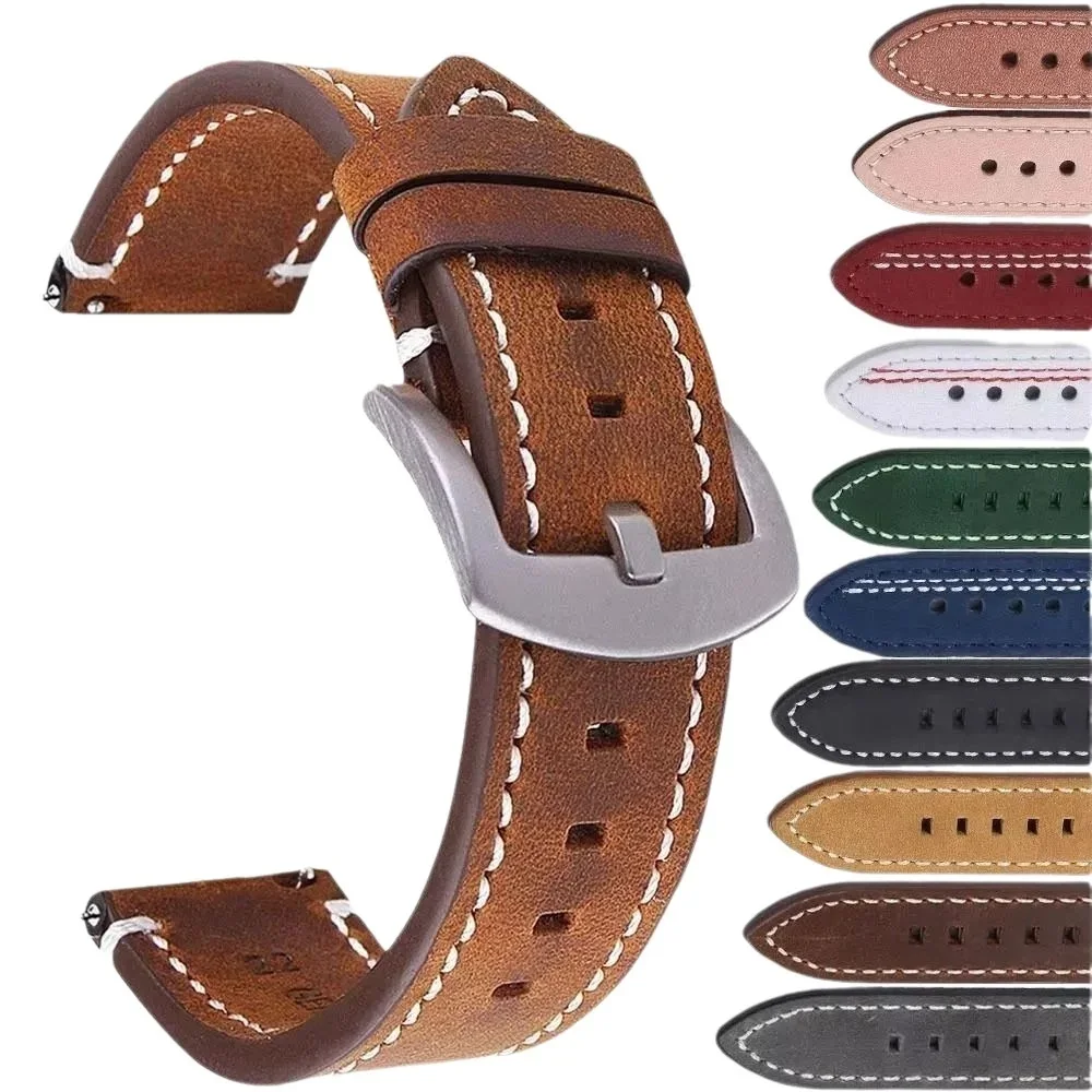 

Quick Release High Quality Vintage Watch Band 18 19 20 21 22 24mm Cowhide Leather Wrist Watch Strap Universal Flat Bracelet Belt