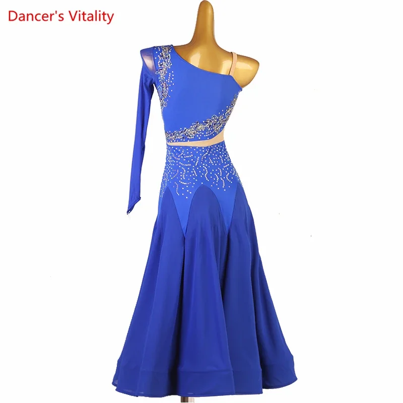 Ballroom Dance Dress for Women Ballroom Dress Standard Single Sleeves Stones Waltz Skirt Adult Child Social Dancing Clothing