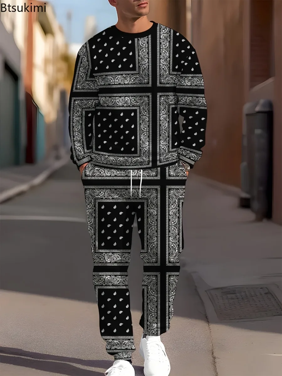 Fashion 3D Printed Men's 2-piece Sets 2025 Autumn Winter Long Sleeve Tracksuits for Men Simple Casual Hoodies Sweatpants Outfits