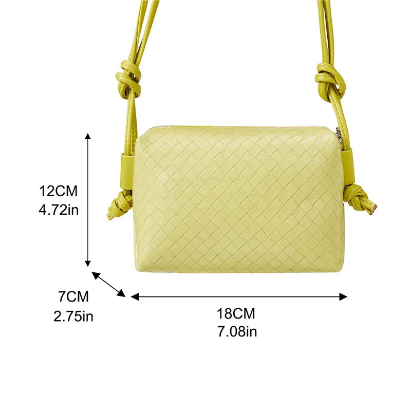 Ladies Woven Shoulder Bag, Girls Leisure Style Diamond Plaid Adjustable Shoulder Strap Zipper Crossbody Messenger Bag