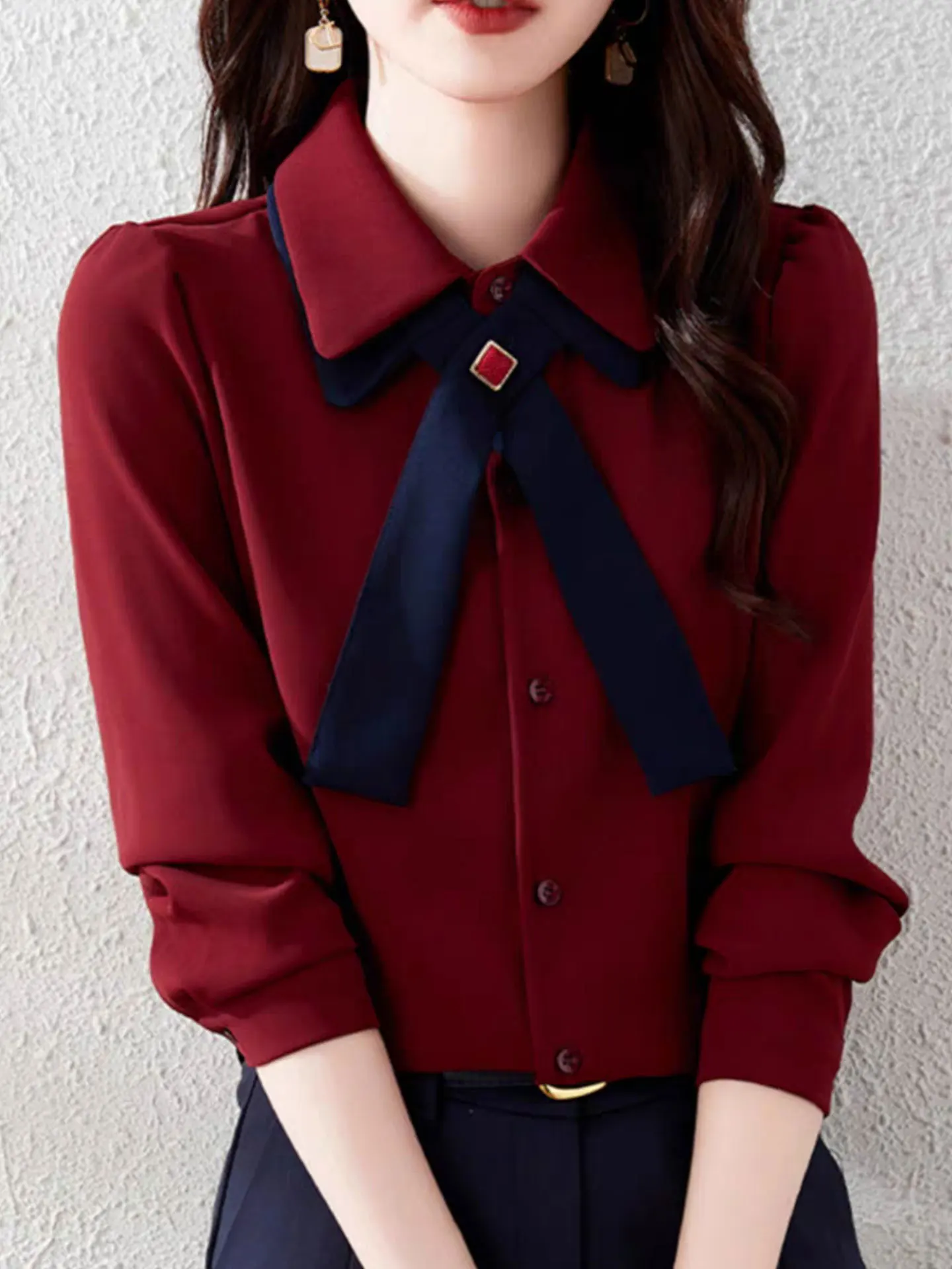 

Женская модная рубашка с длинным рукавом, вишнево-красная, универсальная, высокого качества, в корейском стиле, для повседневной носки, теплая, весна 2026