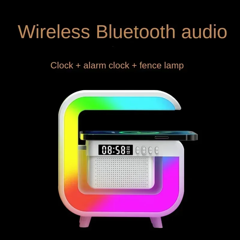 Night Light Multifunction Wireless Charger Stand RGB Bluetooth 5.0 Speaker FM TF Fast Charging Station for iPhone Samsung Xiaomi