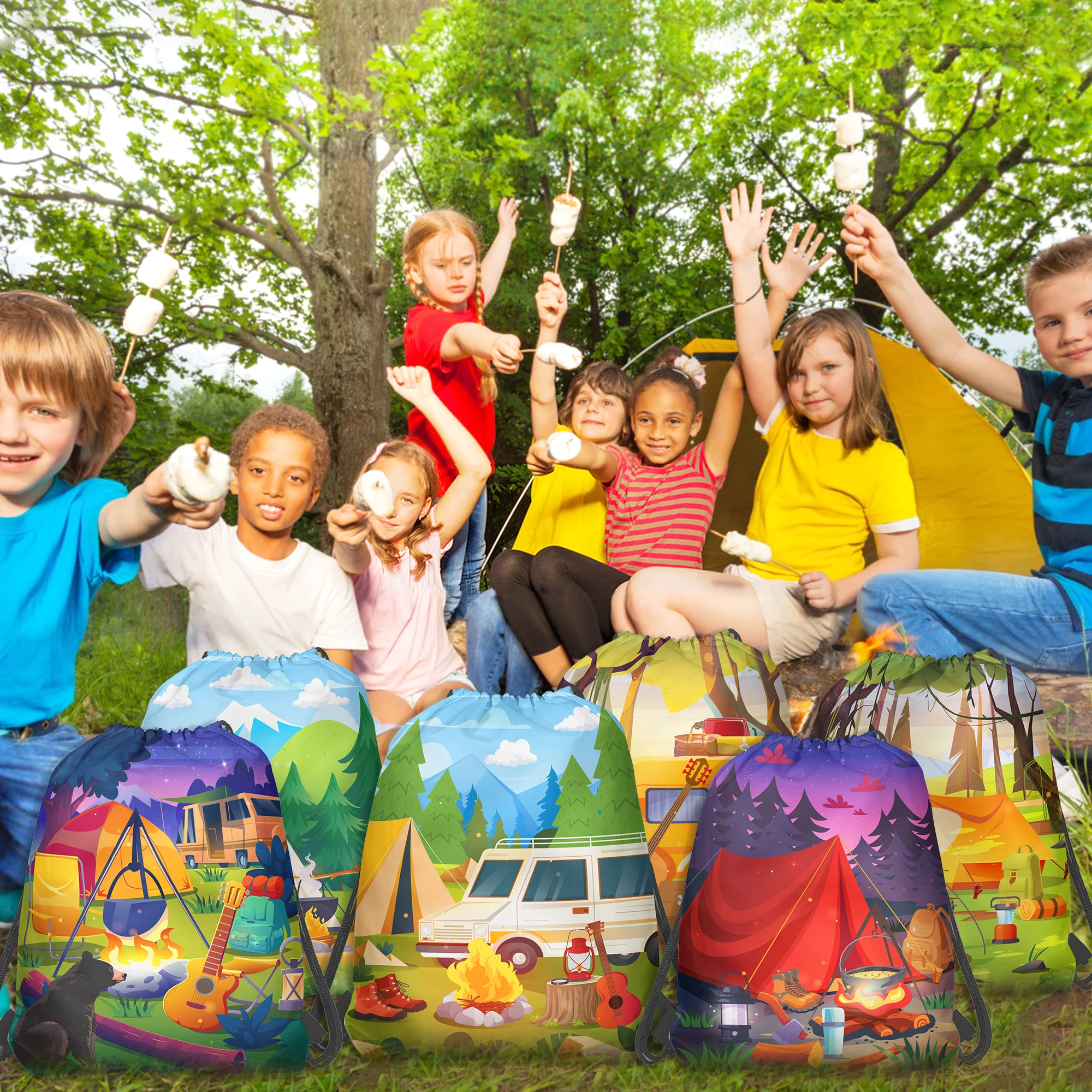 10 قطعة حورية البحر يونيكورن حالمة قزم التخييم في الهواء الطلق غير المنسوجة شنطة هدايا الرباط على ظهره الاطفال حفلة عيد ميلاد التعبئة أكياس التخزين #3