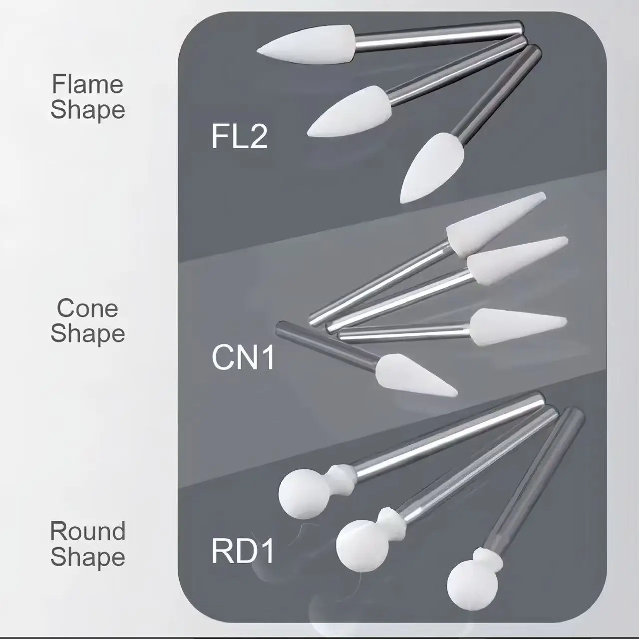 

12 шт., стоматологические боры для полировки белого камня FG, конус/огня/круглая форма, подходят для высокоскоростного наконечника, 1,6 мм, стоматологический материал