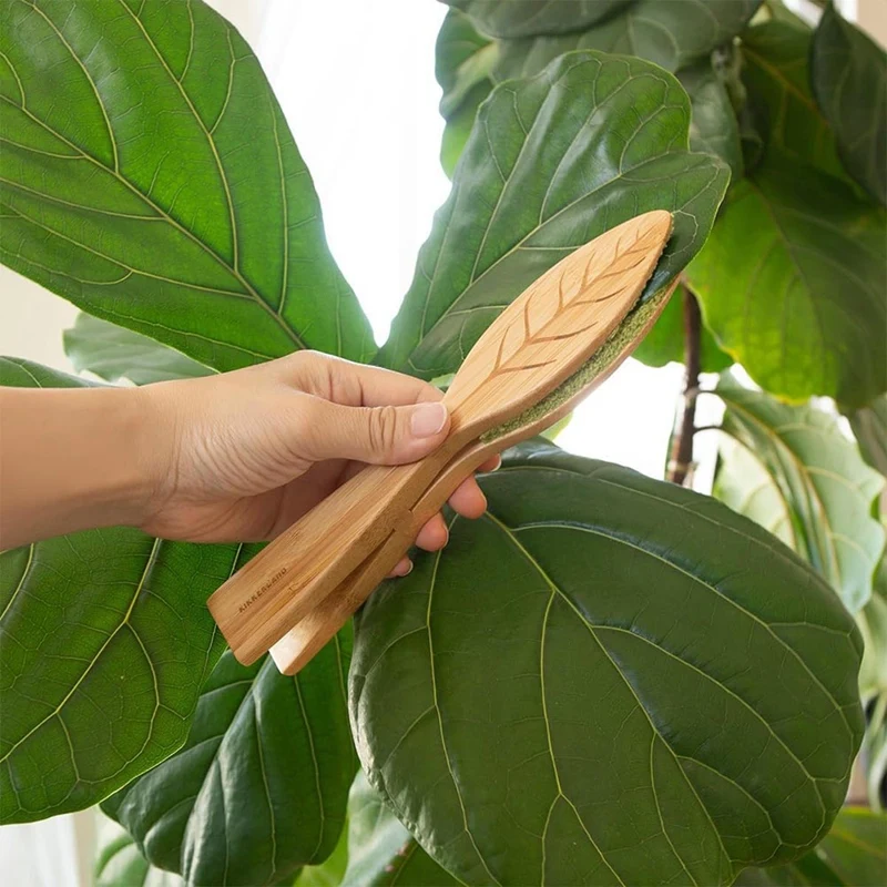 Pinzas de limpieza de hojas de plantas, herramienta de limpieza de hojas, limpiador de pelusas de hojas de plantas con mango de madera, herramienta de limpieza de hojas