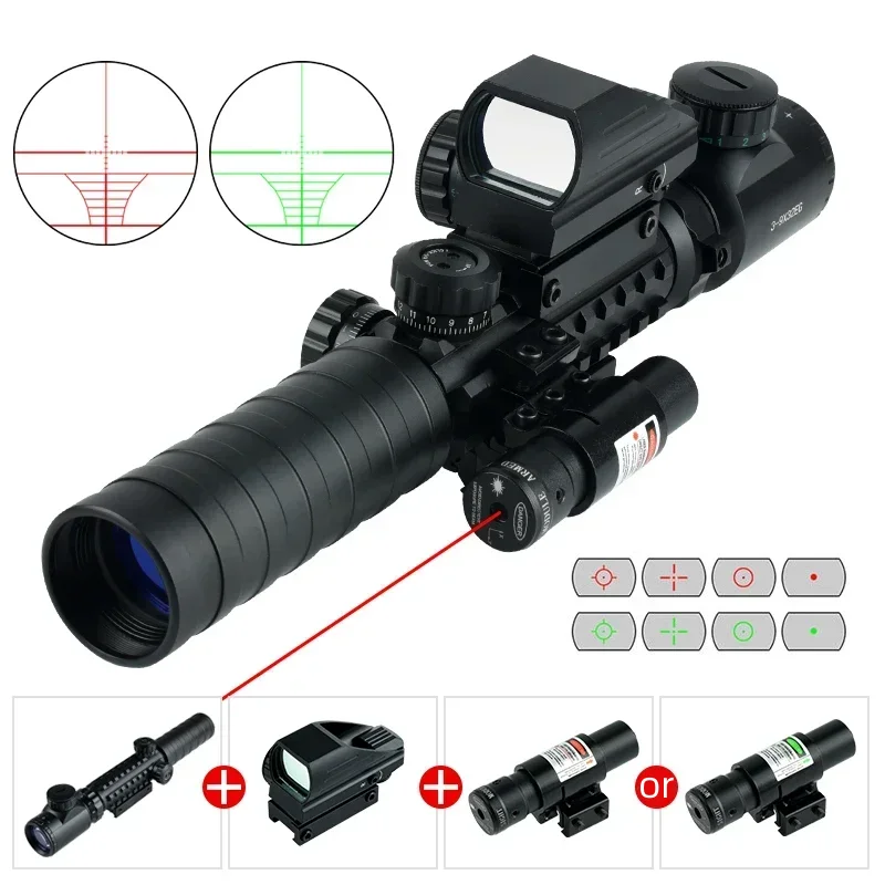 

3-9x32 Red/Green Illuminated Reticle Rifle Scope Outdoors with Laser Holographic Riflescope for 20mm Rail Mount