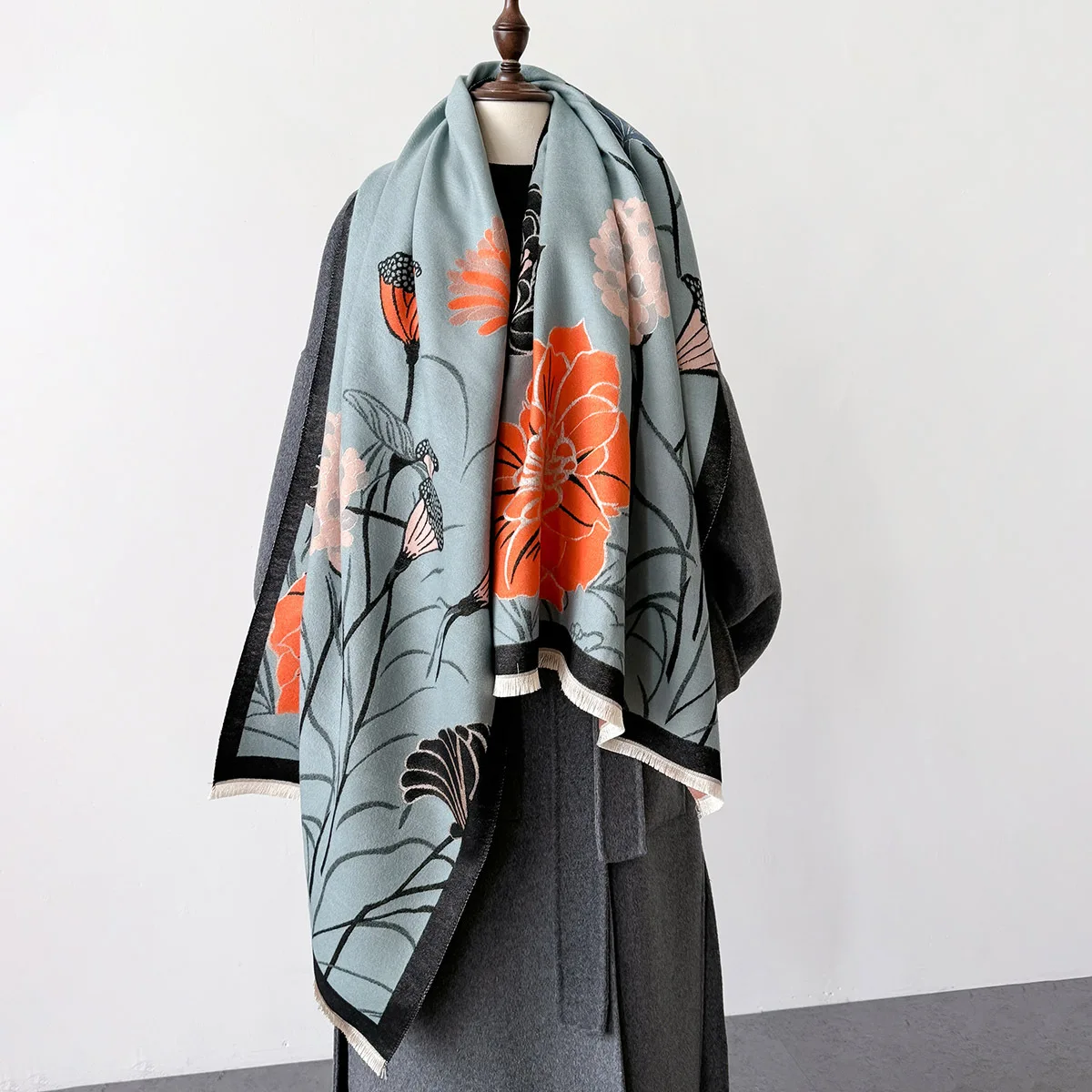 여성용 따뜻한 연꽃 우아한 스카프, 차가운 바람으로부터 따뜻한 목 보호, 고급 랩, 양면 풀라 스카프, 2024 신상