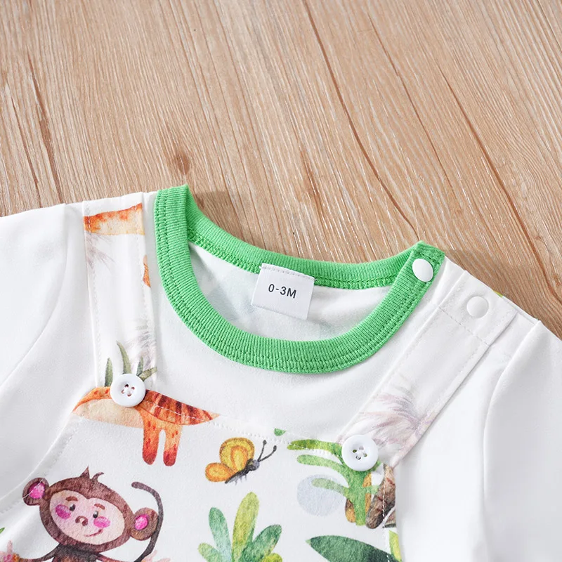 Newborn Clothing Cute Cartoon Animal Full Print Comfortable And Soft Boys And Girls 0-18 Summer Short Sleeved Baby Jumpsuit