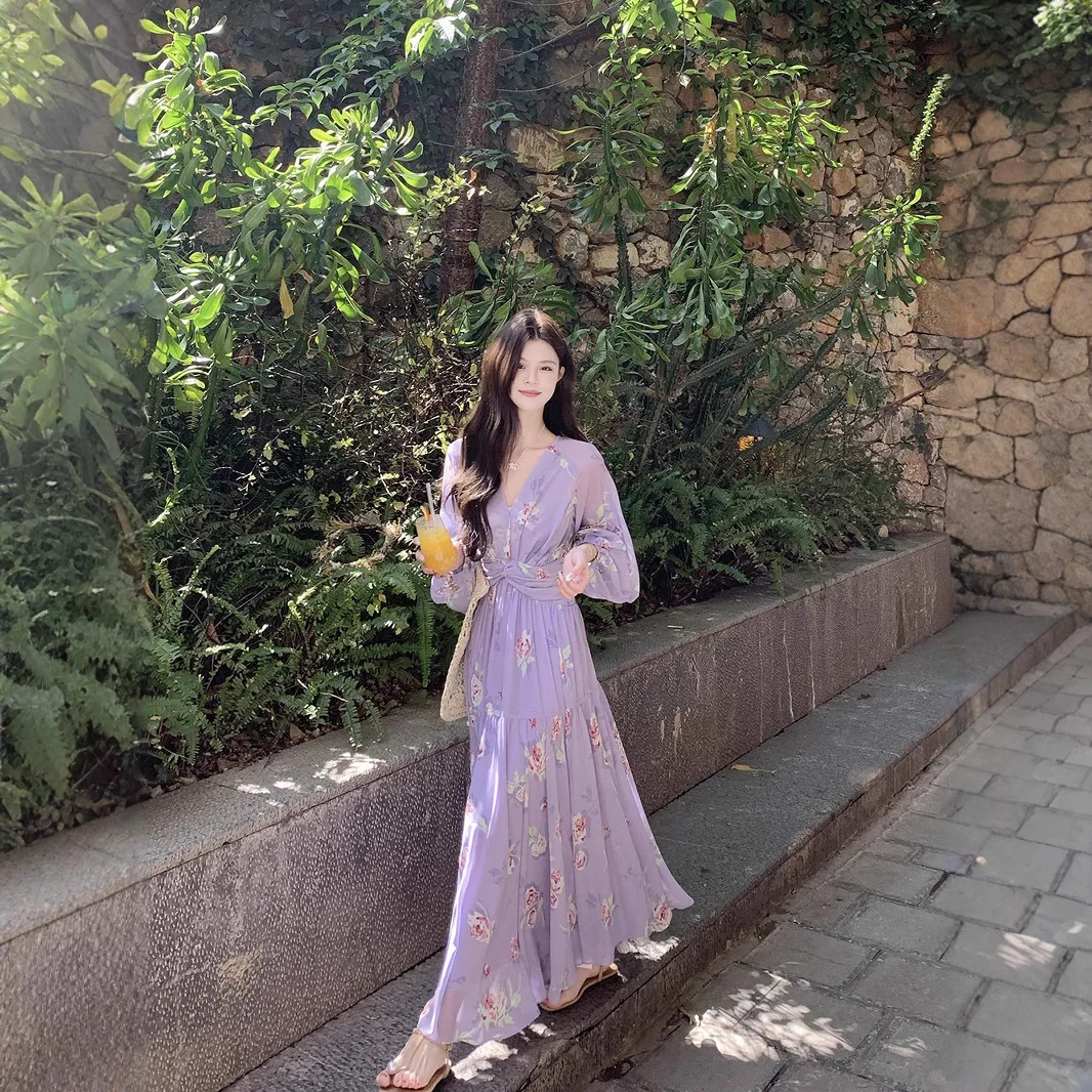 

Dress 2025 Spring/Summer New Style Long sleeved French style Waist up Skirt Korean Edition Women's Wear