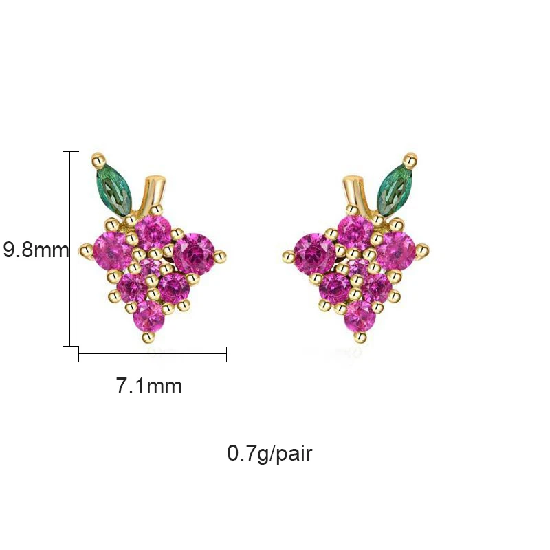 KEYOUNUO Gold Silver Filled CZ Stud Earrings For Women Zircon Grape Fruit Women's Colourful Earrings Party Jewelry Wholesale