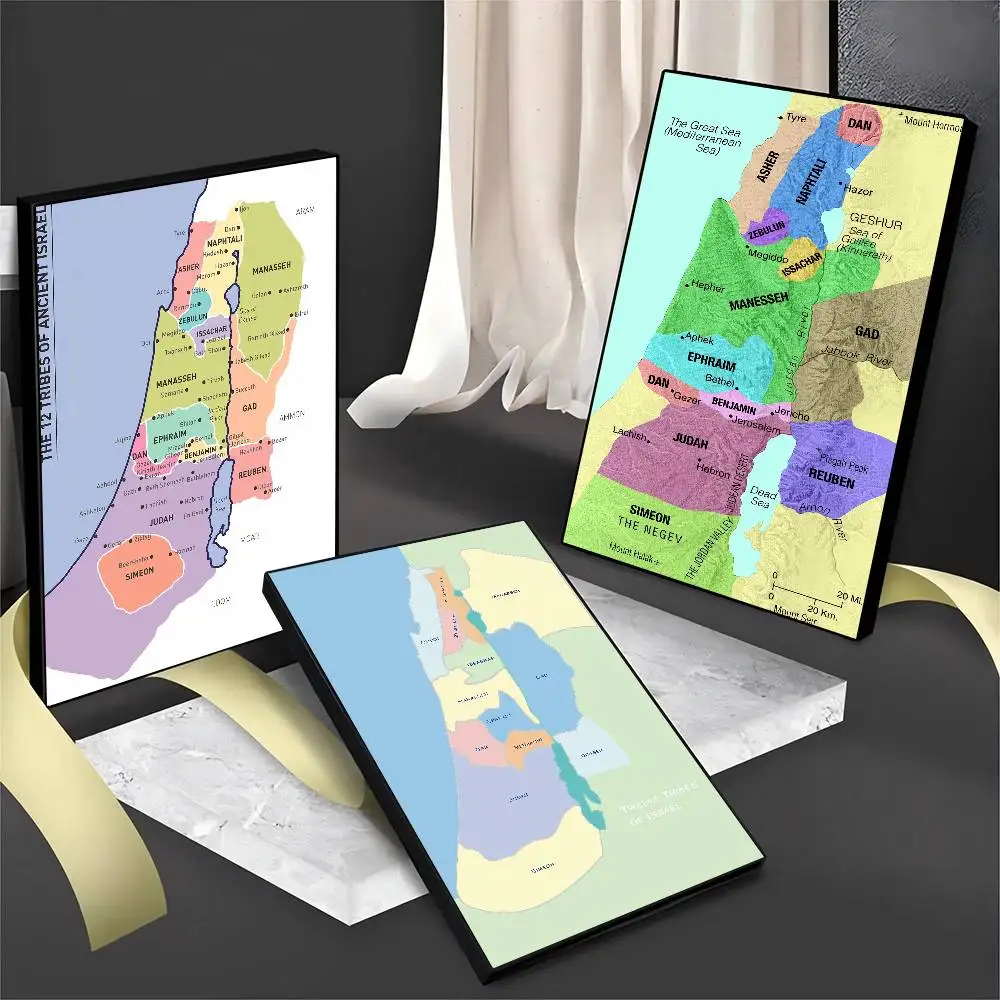 خريطة 12 قبائل من إسرائيل أنيمي الملصقات لزجة الديكور اللوحة جدار الفن ورق الكرافت الأبيض جدار ديكور