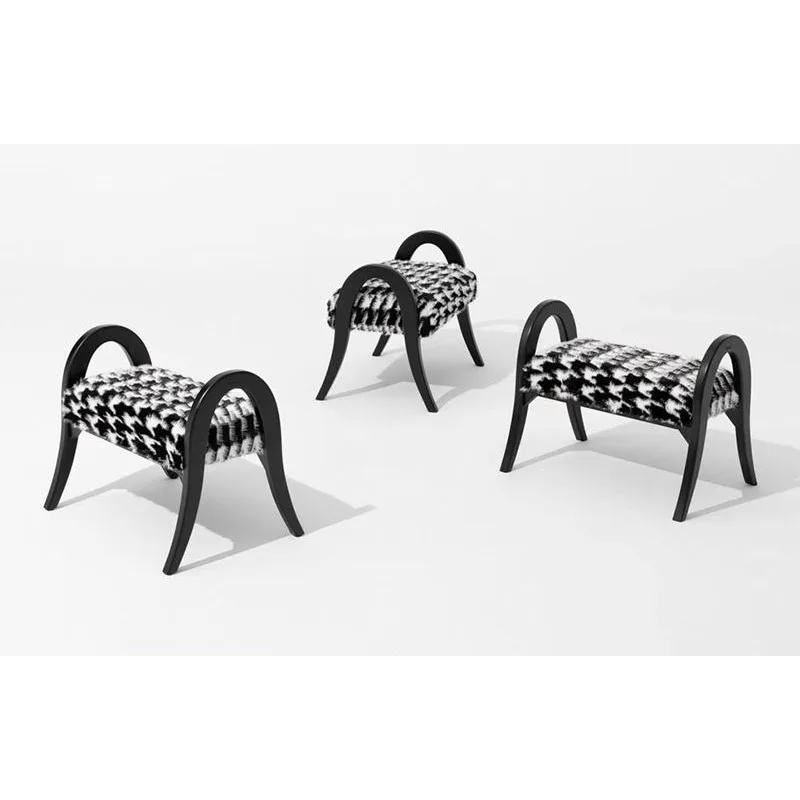 Solid wood  soft velvet black and white velvet feeling multi-purpose shoe changing stool, solid wood seat pedal, sofa dressing