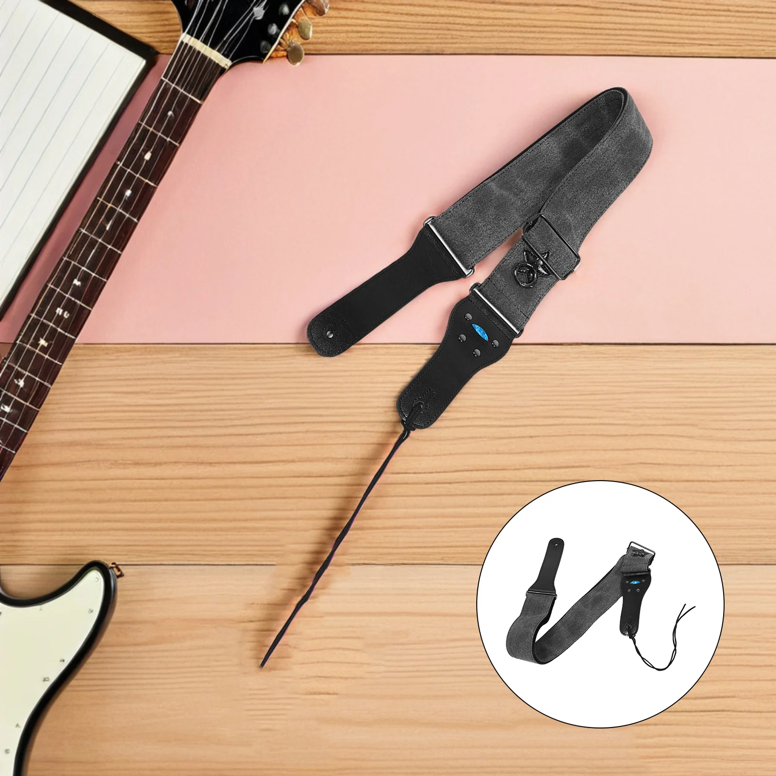 

Wide Padded Guitar Strap Adjustable Universal Fit Heavy Duty Cotton Double Layer Shoulder Strap Replacement Includes Picks